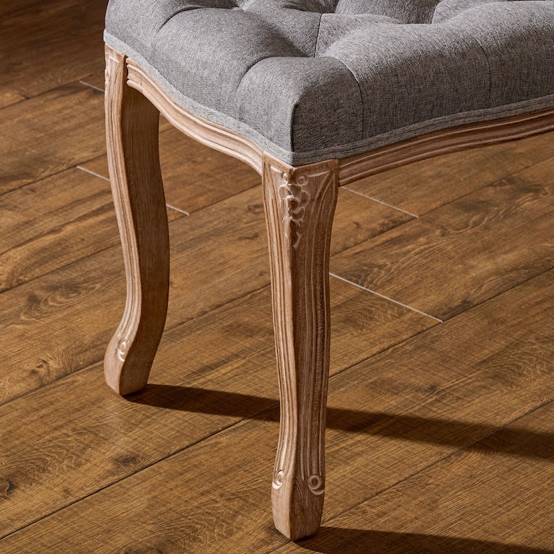 CO-Z Long French Vintage Upholstered Bench with Carved Wood Frame