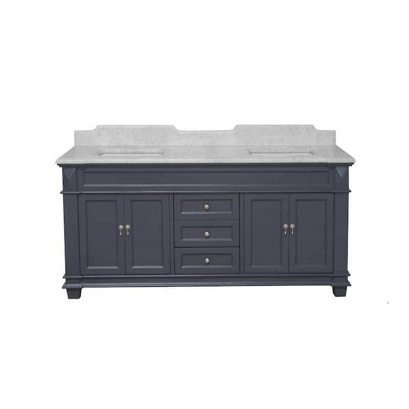 KitchenBathCollection Elizabeth 72" Double Bathroom Vanity with Carrara Marble Top