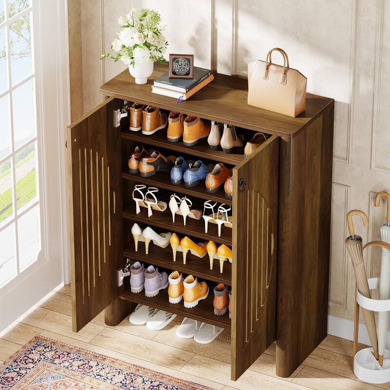 5 Tier Shoe Storage Cabinet with Doors for Entryway/ Hallway/ Closet