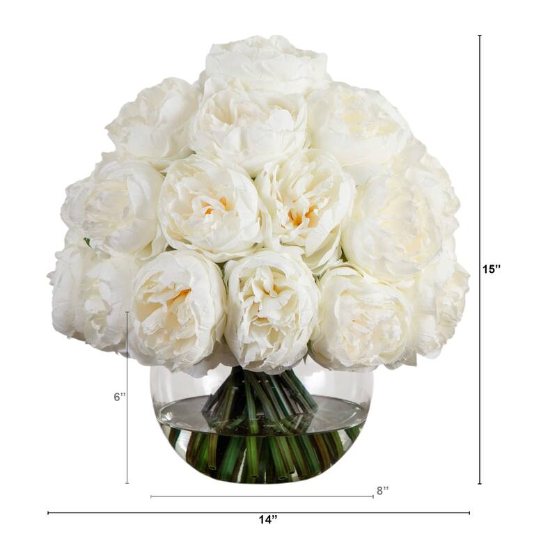 15-in Artificial Peony Arrangement in Glass Vase