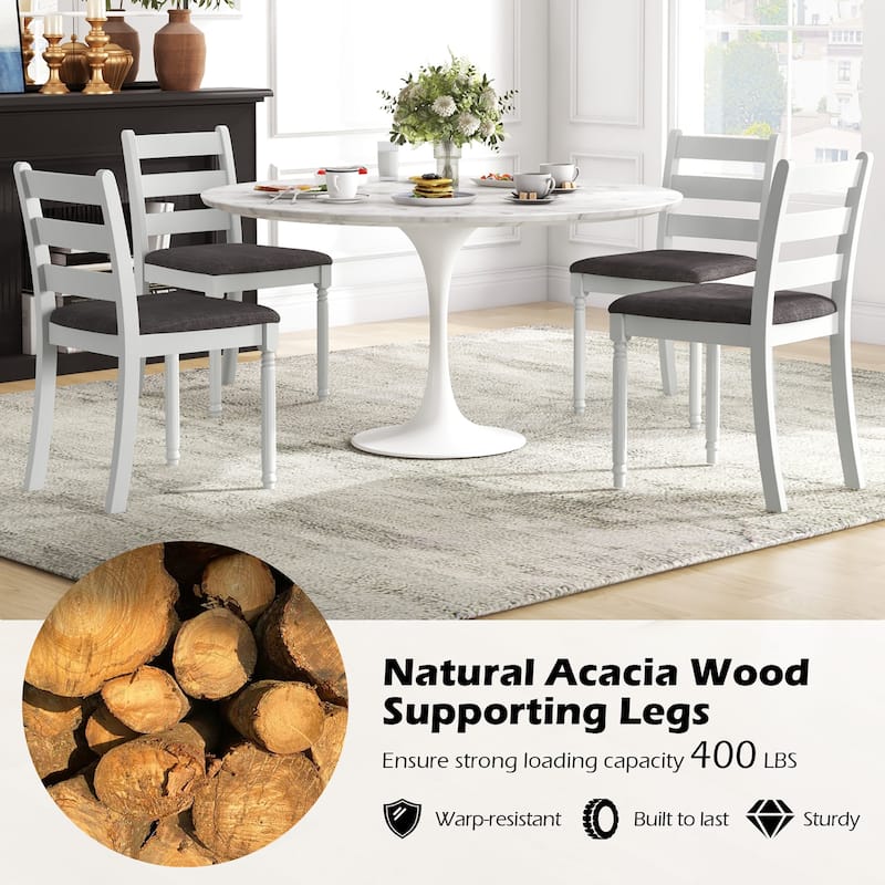 Gymax Wooden Dining Chair Set of 4 w/ Acacia Wood Legs Padded Cushion