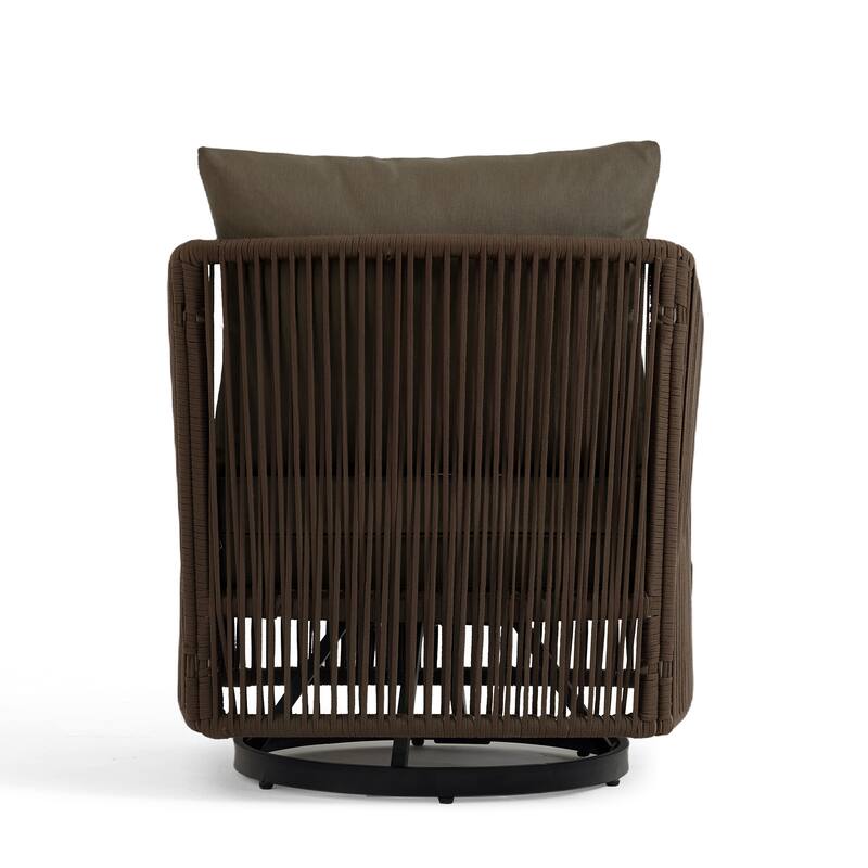 3-Piece Outdoor Rattan Swivel Lounge Chair Set Barrel Chairs for Backyard