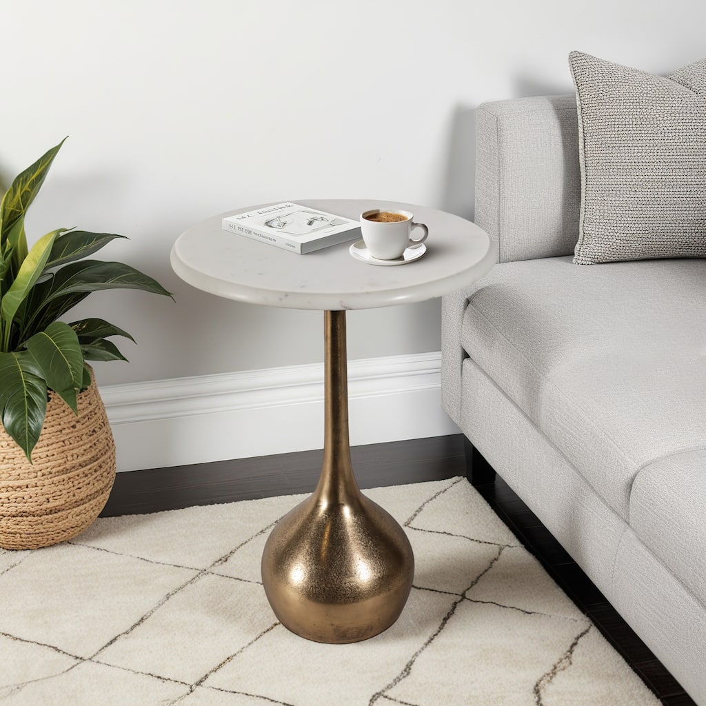 Round Accent Table - Marble Top with Ball Base - 21"