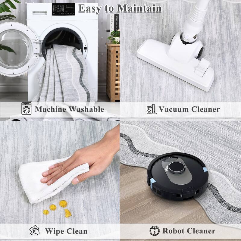 Washable Rugs for Living Room Scalloped Rug Modern Non Slip Non Shedding Carpet for Bedroom