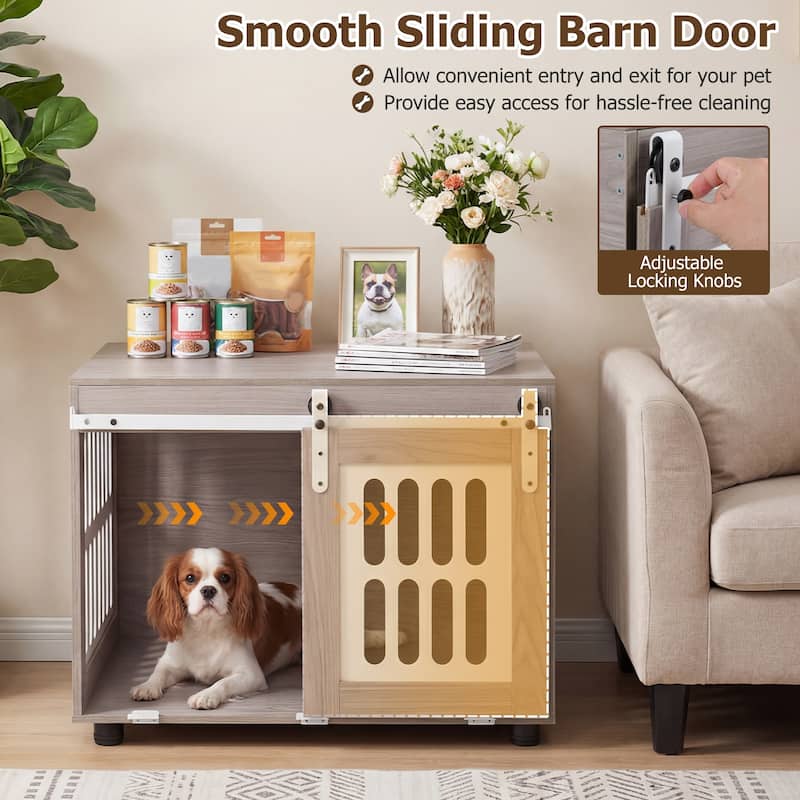 Gymax 31.5'' Dog Crate Furniture w/Sliding Barn Door for Living Room
