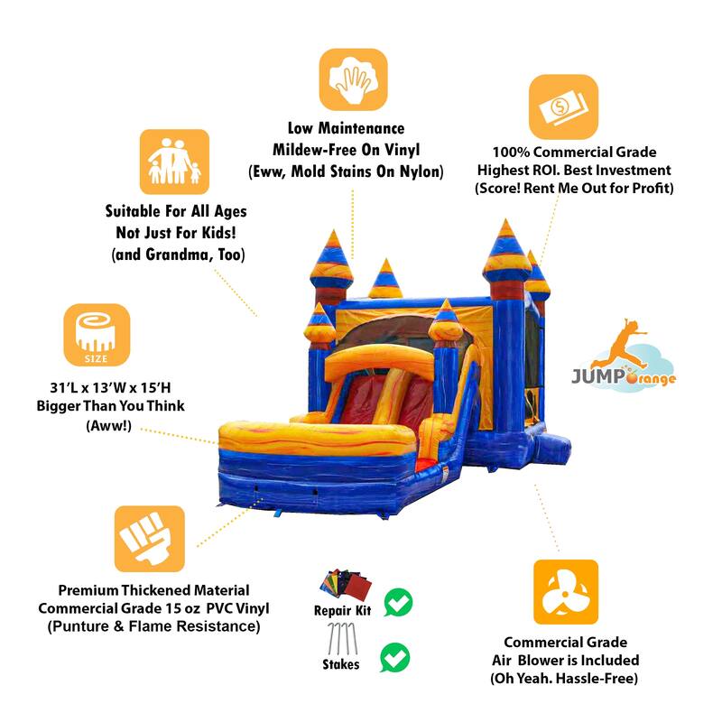 JumpOrange Melting Arctic Commercial Grade Inflatable Bounce House & Water Slide for Kids (with Pool and Blower)