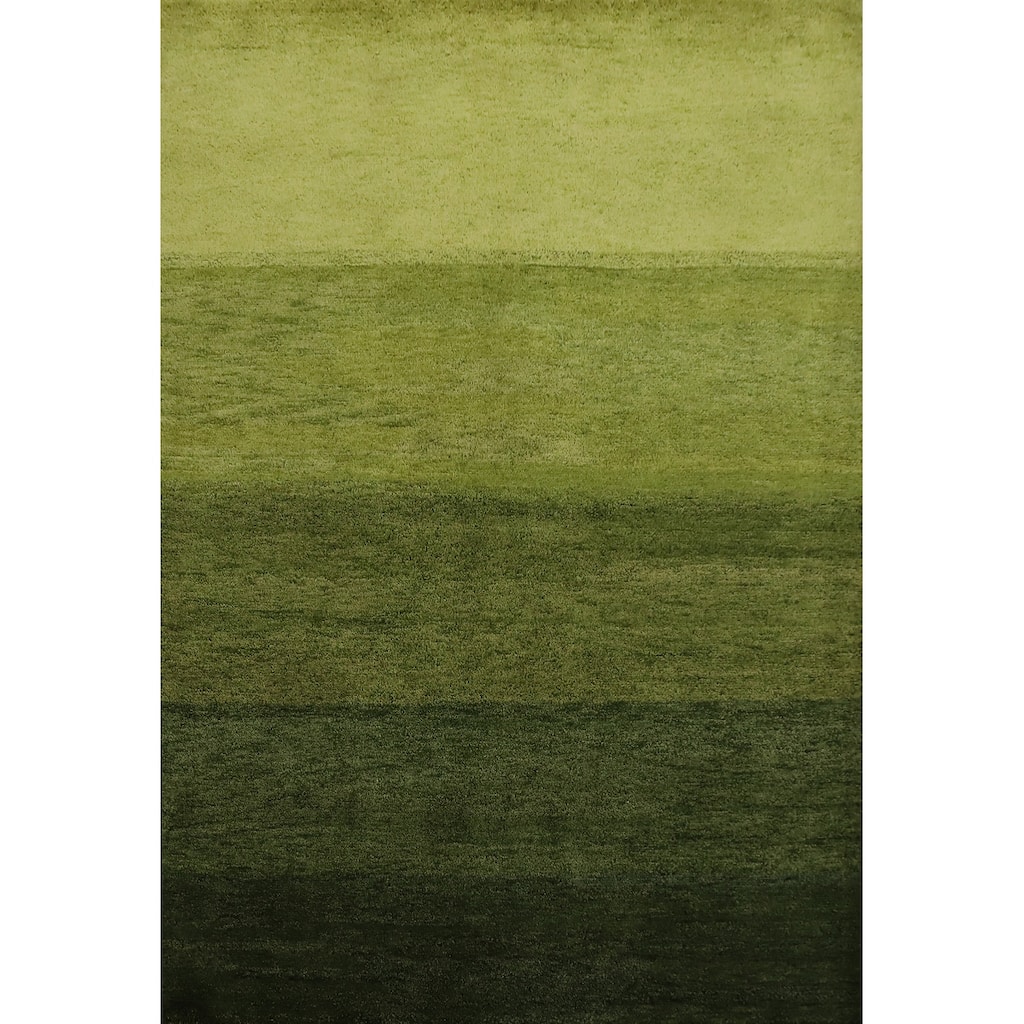 Hand Knotted Oriental 100% Wool Carpet Modern Stripe Green Gabbeh Area Rug - 6' 6'' X 4' 11''