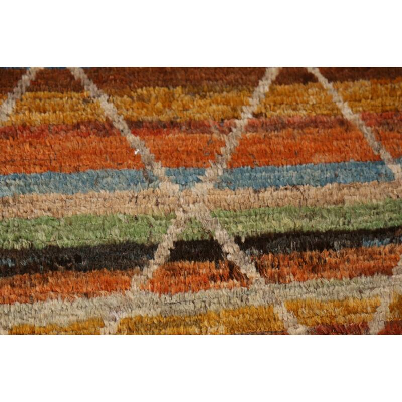 Striped Moroccan Oriental Runner Rug Handmade Wool Carpet - 3'0" x 10'2"