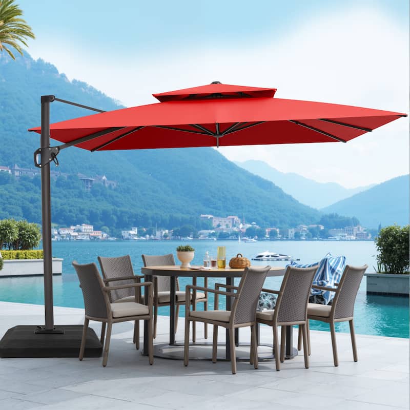 VredHom Patio Outdoor 11 x 11 FT Cantilever-Offset Aluminum Umbrella with Premium Weight Base