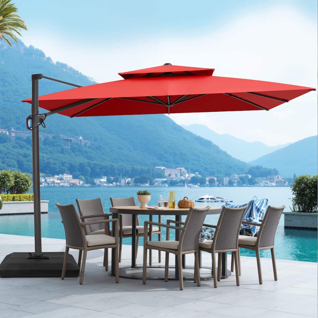 VredHom Patio Outdoor 11 x 11 FT Cantilever-Offset Aluminum Umbrella with Premium Weight Base