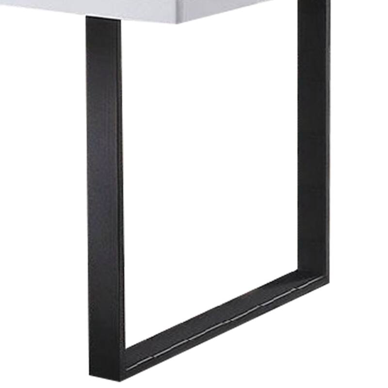 Alz Dining Table, 66 Inch White High Gloss Top, Modern Sleek Black Frame - Black, White
