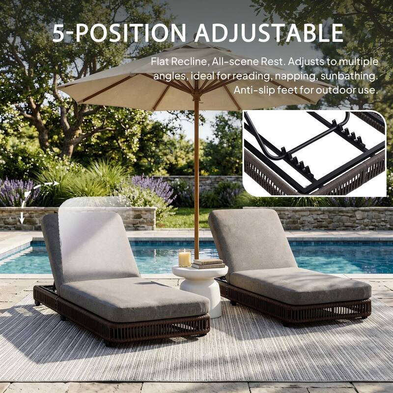 2-Piece Outdoor Chaise Lounge Chair with Adjustable Backrest Patio Pool Lounger