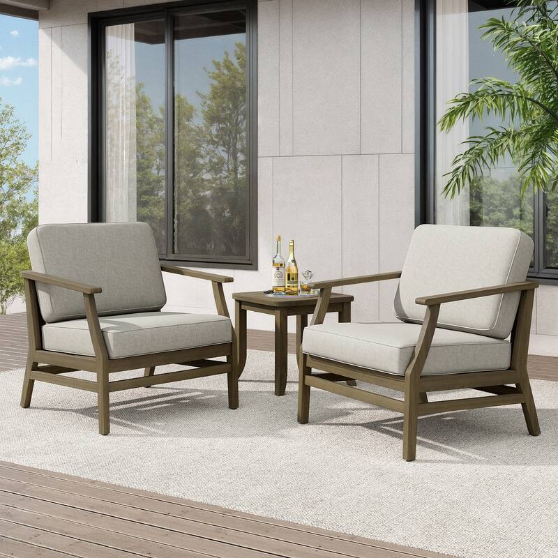 Teak Outdoor Bistro Set with Weather-Resistant Cushions (3-Piece Set) - Natural/Light Camel