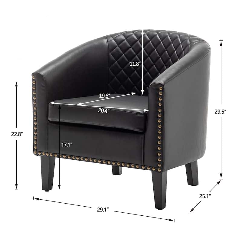 KINWELL PU Leather Tufted Barrel Chair Club Armchair with Nailheads