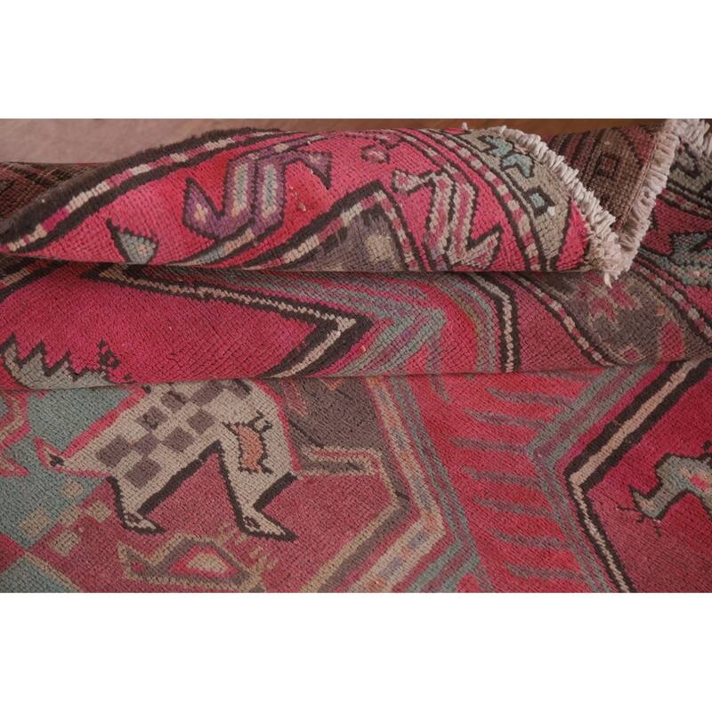 Hand Knotted Oriental 100% Wool Carpet Traditional Tribal Pink Meshkin Runner Rug - 9' 5'' X 3' 9''