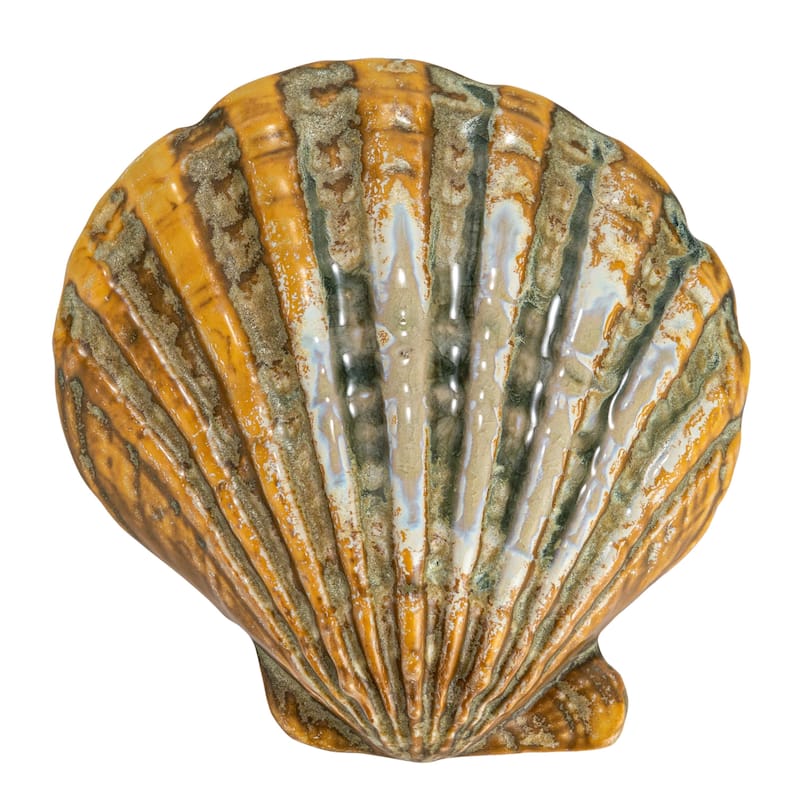 Stoneware Shell Dish with Reactive Crackle Glaze - 6.0"L x 5.9"W x 1.5"H
