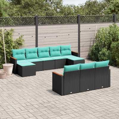 vidaXL 10 Piece Patio Sofa Set with Cushions Black Poly Rattan