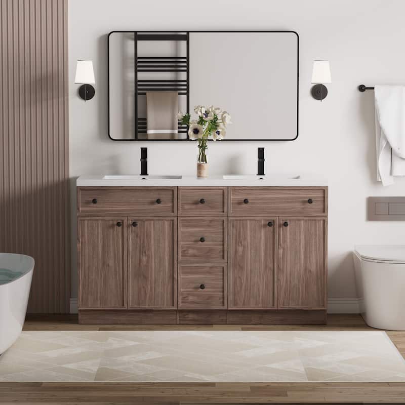 36"/48"/60"/72" Bathroom Vanity Set with Sink & Faucet - 60" - 60"-Brown