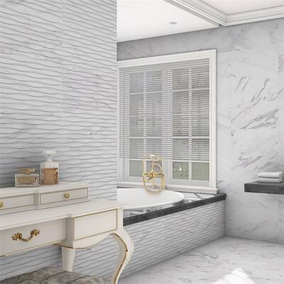 Merola Tile Eterno Carrara Wave 12.86" x 25.63" Porcelain Wall Tile