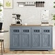 preview thumbnail 2 of 22, 57.4" Farmhouse Storage Sideboard Buffet Cabinet with 4 Glass Doors and Adjustable Shelves Haze Blue