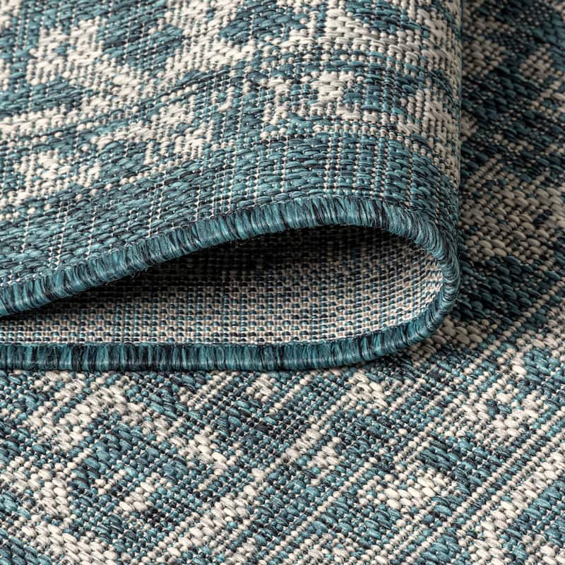 JONATHAN Y Medallion Textured Weave Indoor/Outdoor Area Rug - 4' Square - Teal/Gray