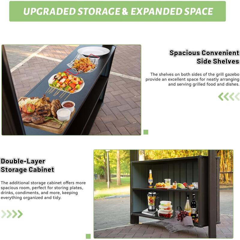 GDFStudio - Terry Outdoor BBQ Grill Gazebo with Hardtop Roof and Shelves, Aluminum Frame Patio Canopy
