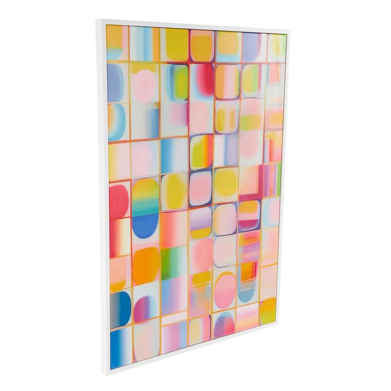Canvas Geometric Ombre Square Pop Art Framed Wall Art with White Frame - Multi Colored - Roche River Decor