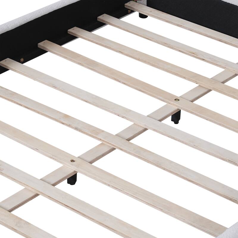 Luxury Boucle Upholstered Platform Bed with Round Curved Headboard, No Box Spring Needed