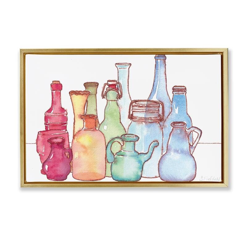 Stupell Colorful Vases Collection Framed Floater Canvas Wall Art Design By Stephanie Fielden - 31 x 21 - Gold