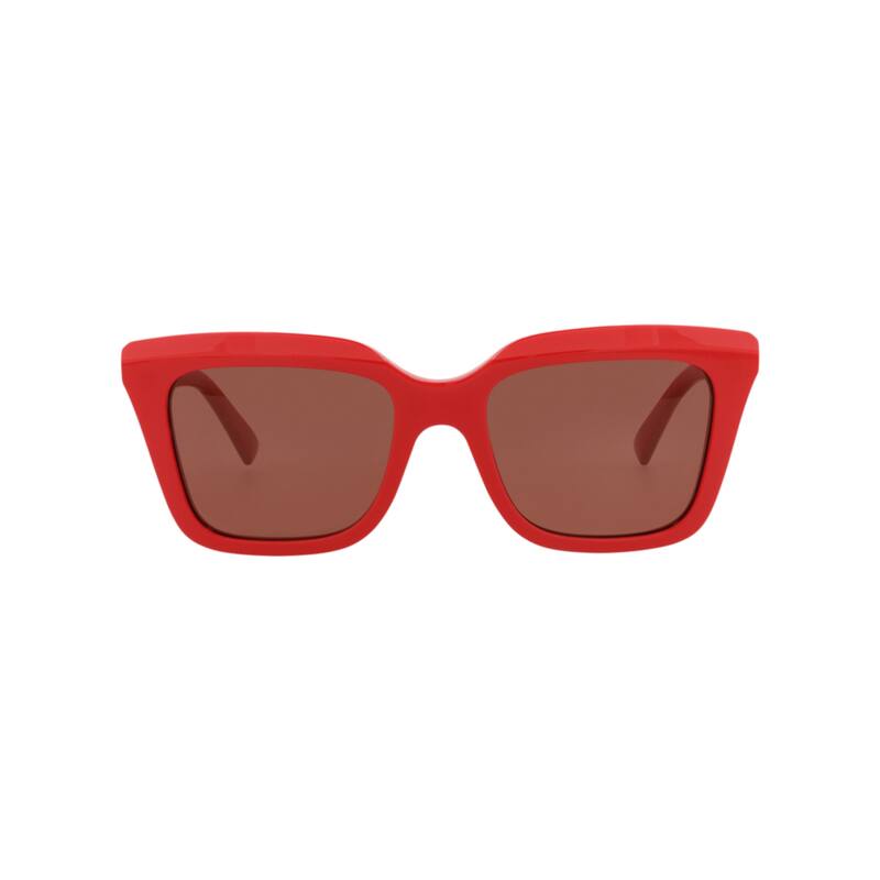 Alexander McQueen Square-Frame Recycled Acetate Sunglasses, Warm Brown Lens, Shiny Solid Red Frame