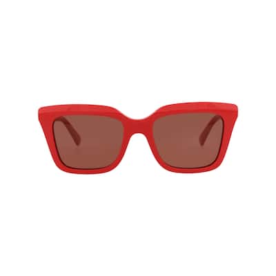 Alexander McQueen Square-Frame Recycled Acetate Sunglasses, Warm Brown Lens, Shiny Solid Red Frame