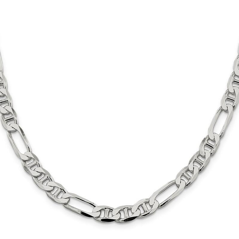 Curata 925 Sterling Silver 7.5mm Figaro Mariner Anchor Chain Necklace for Men