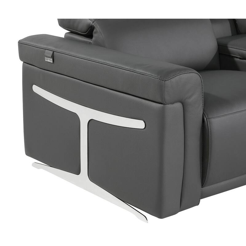 HomeRoots Dark Gray Italian Leather Power Reclining U Shaped Eight Piece Corner Sectional With Console