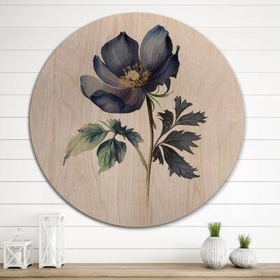 Designart "Blossoming Blue Retro Flower IV" Floral Wood Wall Art - Natural Pine Wood