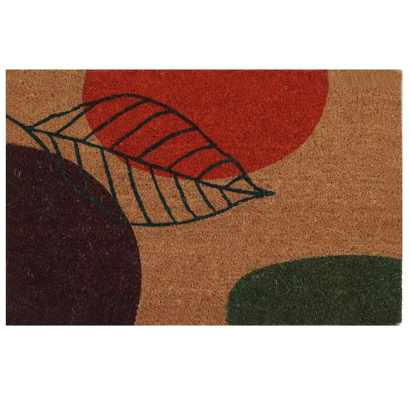 Sheltered Coconut Door Mat Printed Fall 30x18 Natural - 31 L X 18 W x 5/8 H - Natural/Red/Green