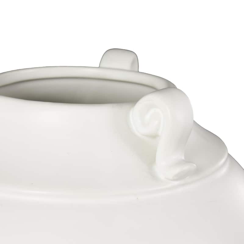 Ceramic Minimalistic Vase with Scroll Handles - White - Roche River Decor - 10"W x 10"L x 11"H
