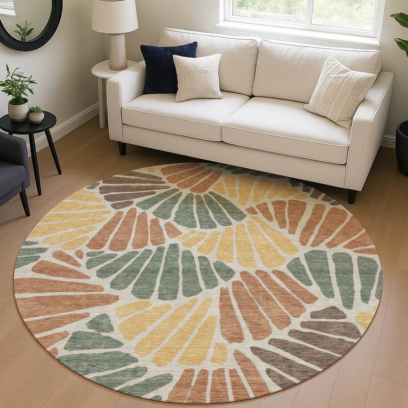 Machine Washable Indoor/ Outdoor Floral Modern Chantille Rug