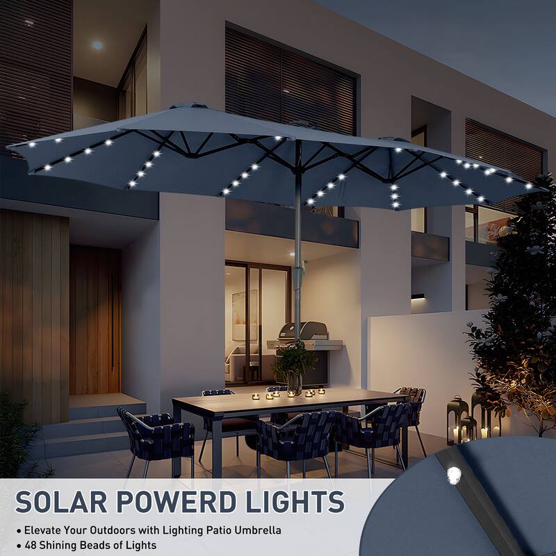 15ft Patio Umbrella Outdoor Market Umbrella with Base and LED Lights