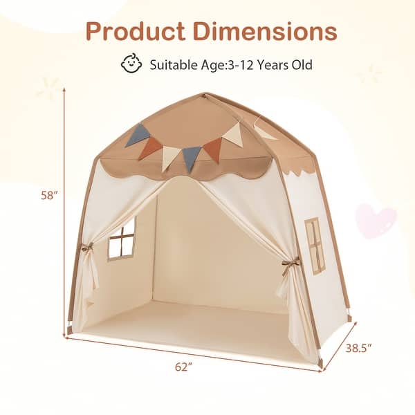 dimension image slide 2 of 3, Gymax Kids Play Tent w/Flags and Globe String Lights for 3-12 Years - See Details