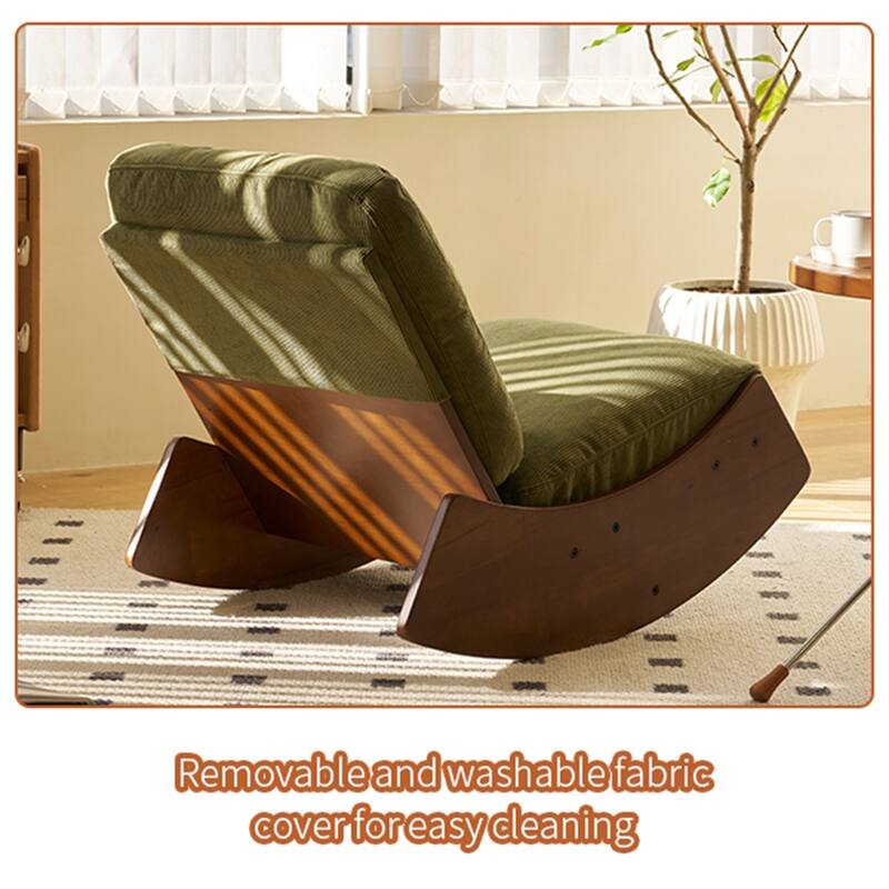 Corduroy Upholstery Rocking Chair with Solid Wood Frame