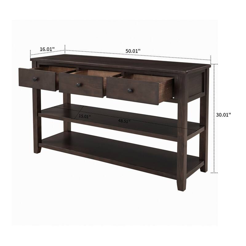 Minimalist Wooden Console Table with Black Circular Handles