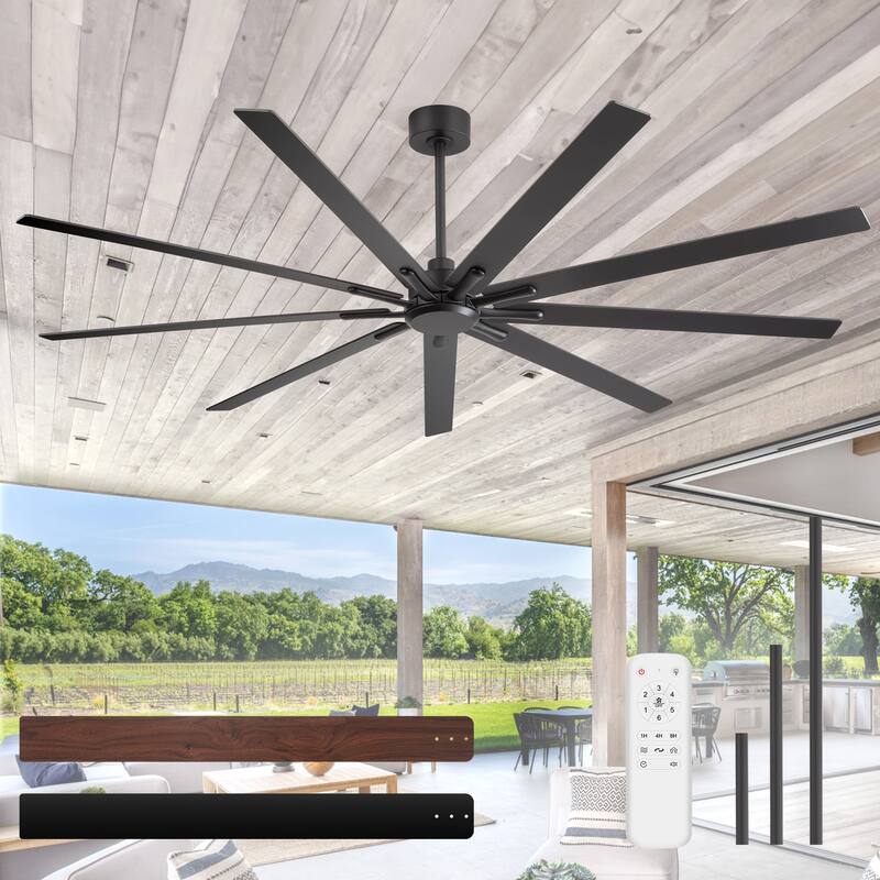 Large 84" Black Ceiling Fan No Light with Remote(9 Reversible Blades)