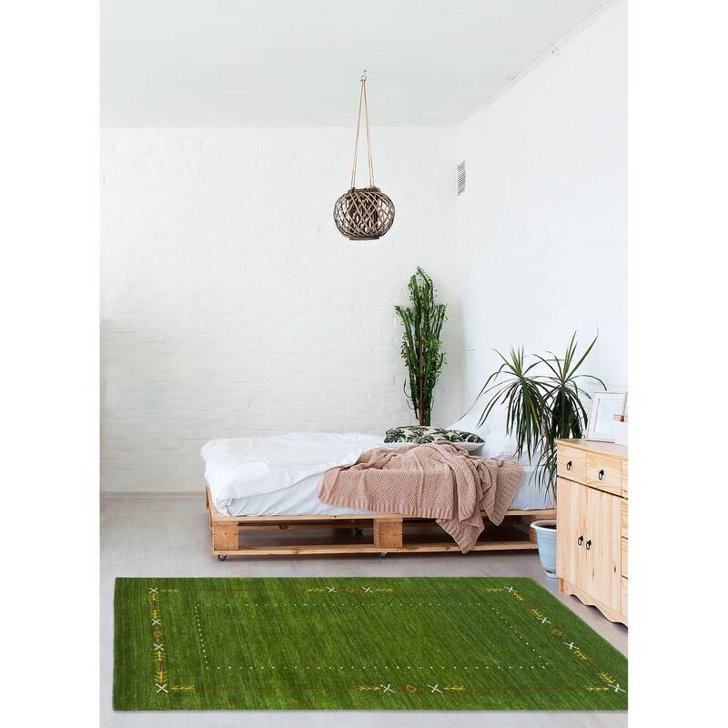 ECARPETGALLERY Hand Loomed Kashkuli Gabbeh Green Wool Rug - 3'11 x 5'10