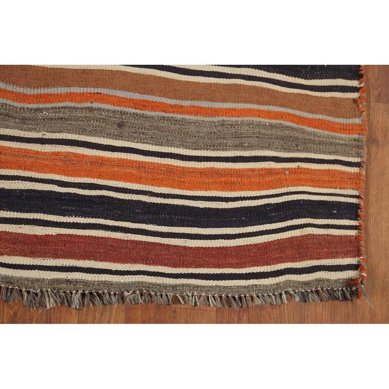 Striped Kilim Qashqai Persian Vintage Area Rug Flatweave Wool Carpet - 5'0"x 9'10"