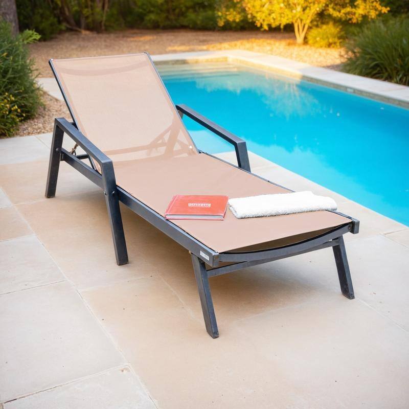 Aluminum Beach Pool Sun Lounge Chair Sling Mesh Fabric With Arms, Stackable Chaise Lounger (Set of 2) for Outdoor Backyard