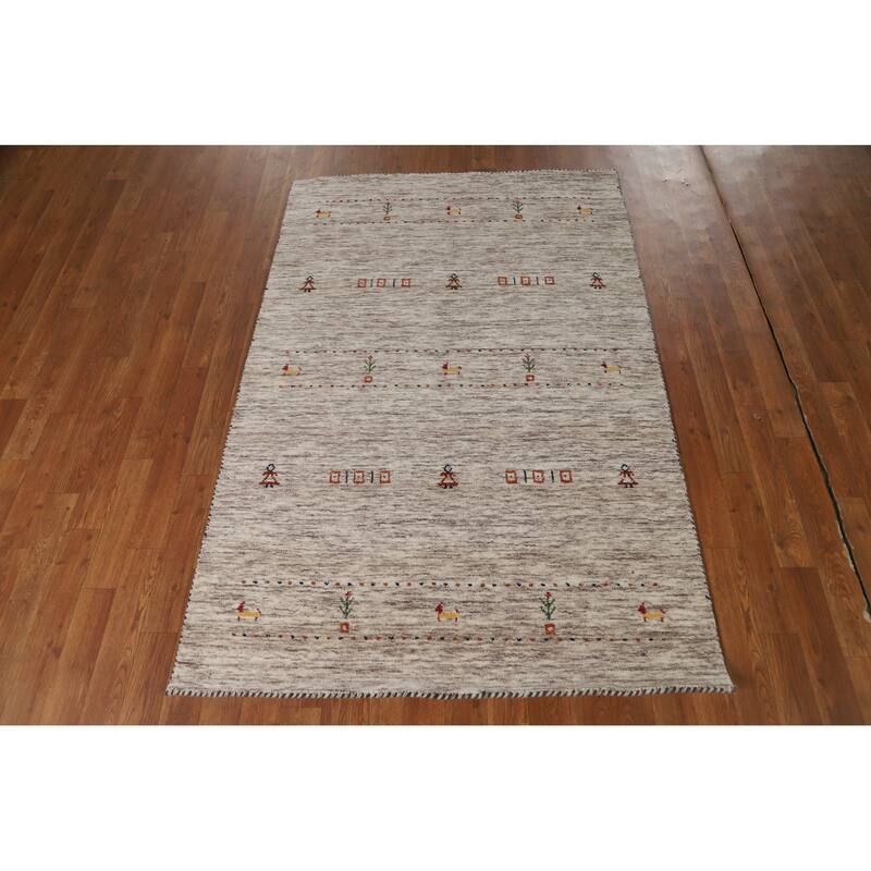 Hand Knotted Oriental 100% Wool Carpet Tribal Stripe Beige & Ivories Gabbeh Area Rug - 5' 9'' X 3' 9''
