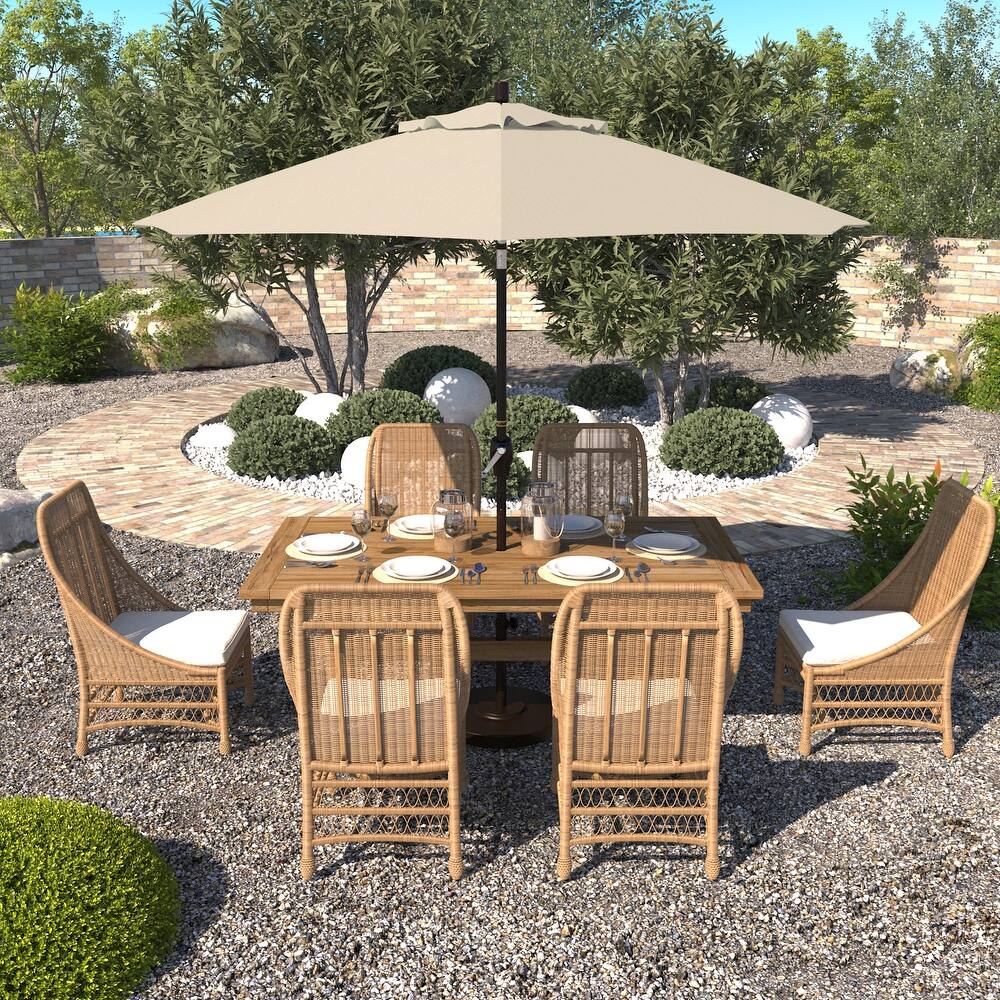 California Umbrella 9' Round Crank Lift Push Button Tilt Bronze Aluminum Patio Umbrella with Pacifica Pacific Blue Fabric