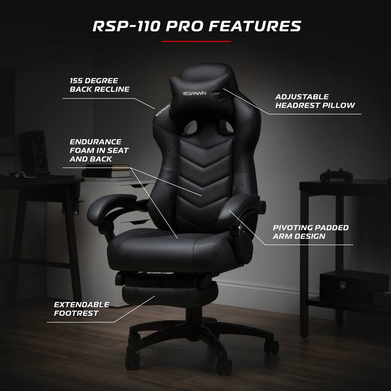 RESPAWN 110 Pro Gaming Chair - Gaming Chair with Footrest, Ergonomic Computer Desk Chair