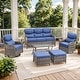 preview thumbnail 31 of 187, Outdoor Patio Sofa Swivel Chair with 6-Inch Thick Cushions Set 6PCS Sofa w/ Swivel Chair Table Ottoman - Grey Wicker Blue Cushion