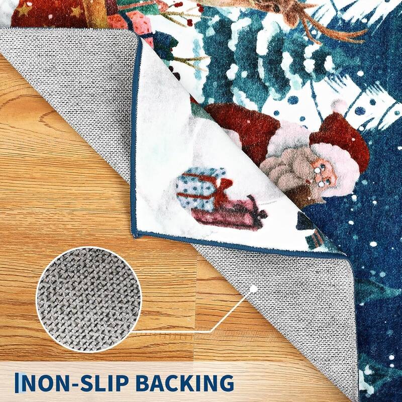 Soft Non-Slip Washable Christmas Santa Claus Area Rugs, Xmas Holiday, Blue